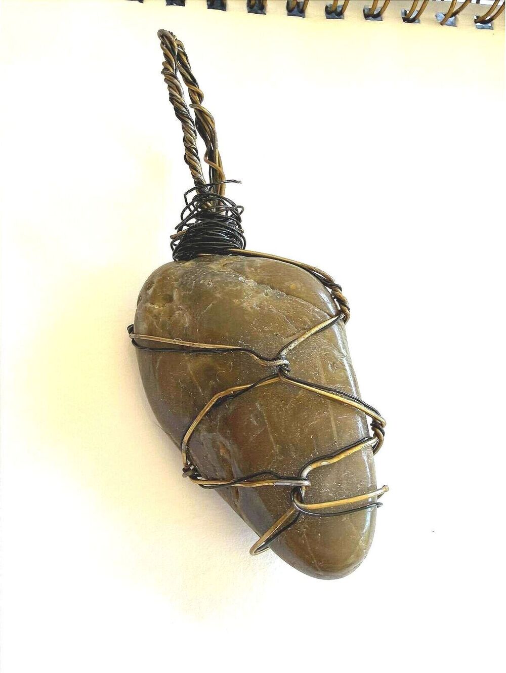 Handcrafted Stone Pendant Wrapped in Twisted Wire